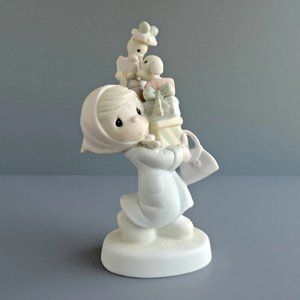 Precious Moments "Bundles of Joy" Christmas Figurine E-2374 Girl Cat Dog Retired
